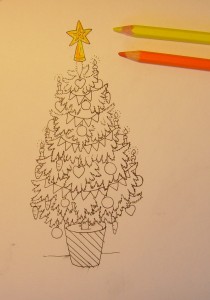 как нарисовать ёлку карандашом