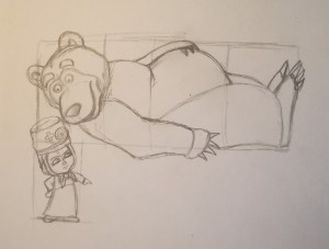 как нарисовать Машу и медведя