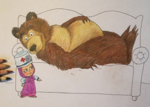 как нарисовать Машу и медведя поэтапно