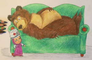 как нарисовать Машу и медведя карандашом