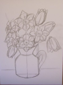 как нарисовать вазу с цветами карандашом