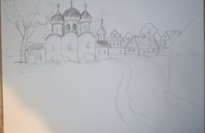 Как нарисовать Собор Святой Софии. Рисуем карандашом в перспективе